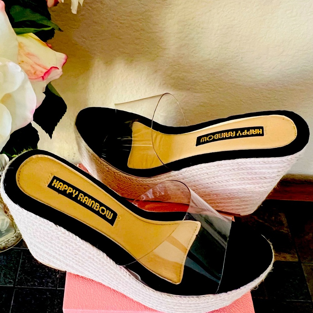 Black & Clear Belted Wedges from Happy Rainbow
